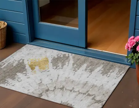 3' X 5' Taupe Khaki And Ivory Abstract Washable Indoor Outdoor Area Rug