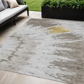 5' X 8' Taupe Khaki And Ivory Abstract Washable Indoor Outdoor Area Rug