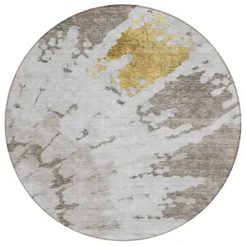 8' Taupe Khaki And Ivory Round Abstract Washable Indoor Outdoor Area Rug