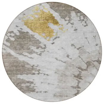 8' Taupe Khaki And Ivory Round Abstract Washable Indoor Outdoor Area Rug