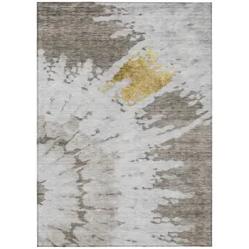 9' X 12' Taupe Khaki And Ivory Abstract Washable Indoor Outdoor Area Rug