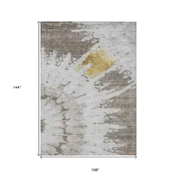 9' X 12' Taupe Khaki And Ivory Abstract Washable Indoor Outdoor Area Rug