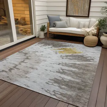 9' X 12' Taupe Khaki And Ivory Abstract Washable Indoor Outdoor Area Rug
