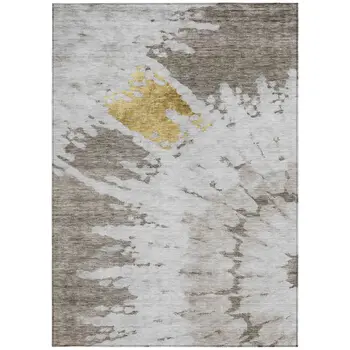 10' X 14' Taupe Khaki And Ivory Abstract Washable Indoor Outdoor Area Rug