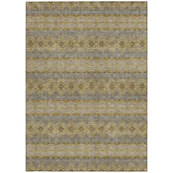 5' X 8' Gold Gray And Silver Floral Medallion Washable Indoor Outdoor Area Rug