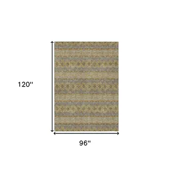 8' X 10' Gold Gray And Silver Floral Medallion Washable Indoor Outdoor Area Rug