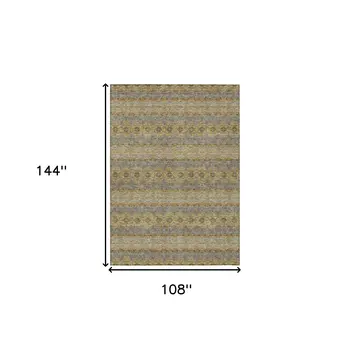 9' X 12' Gold Gray And Silver Floral Medallion Washable Indoor Outdoor Area Rug