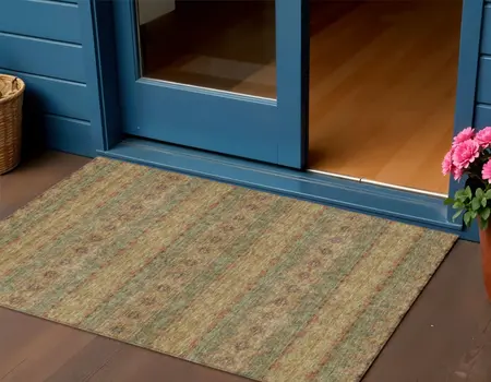 3' X 5' Artichoke Green And Olive Green Floral Medallion Washable Indoor Outdoor Area Rug