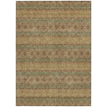 5' X 8' Artichoke Green And Olive Green Floral Medallion Washable Indoor Outdoor Area Rug