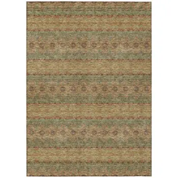 5' X 8' Artichoke Green And Olive Green Floral Medallion Washable Indoor Outdoor Area Rug