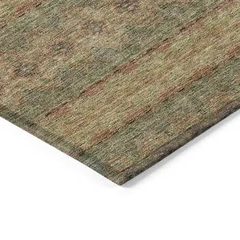 5' X 8' Artichoke Green And Olive Green Floral Medallion Washable Indoor Outdoor Area Rug