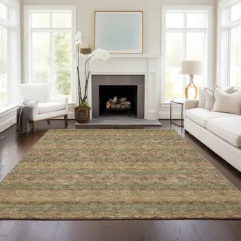 5' X 8' Artichoke Green And Olive Green Floral Medallion Washable Indoor Outdoor Area Rug