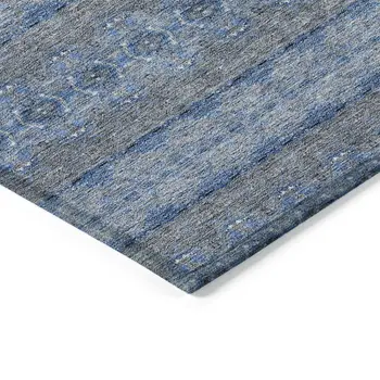 5' X 8' Navy Blue And Sky Blue Floral Medallion Washable Indoor Outdoor Area Rug