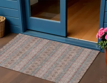3' X 5' Orange Copper And Gray Floral Medallion Washable Indoor Outdoor Area Rug