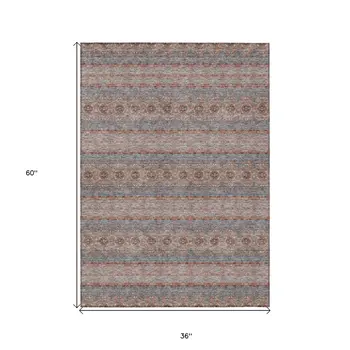 3' X 5' Orange Copper And Gray Floral Medallion Washable Indoor Outdoor Area Rug
