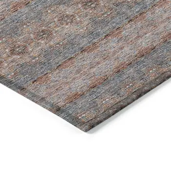 5' X 8' Orange Copper And Gray Floral Medallion Washable Indoor Outdoor Area Rug