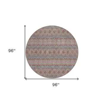 8' Orange Copper And Gray Round Floral Medallion Washable Indoor Outdoor Area Rug