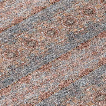 8' Orange Copper And Gray Round Floral Medallion Washable Indoor Outdoor Area Rug