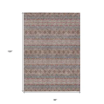 8' X 10' Orange Copper And Gray Floral Medallion Washable Indoor Outdoor Area Rug