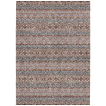 9' X 12' Orange Copper And Gray Floral Medallion Washable Indoor Outdoor Area Rug