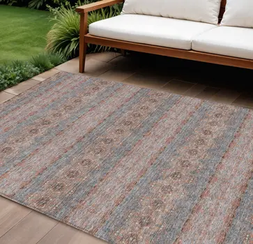 9' X 12' Orange Copper And Gray Floral Medallion Washable Indoor Outdoor Area Rug