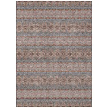 9' X 12' Orange Copper And Gray Floral Medallion Washable Indoor Outdoor Area Rug
