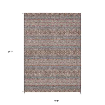 9' X 12' Orange Copper And Gray Floral Medallion Washable Indoor Outdoor Area Rug