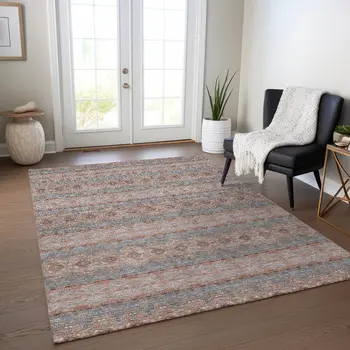 9' X 12' Orange Copper And Gray Floral Medallion Washable Indoor Outdoor Area Rug