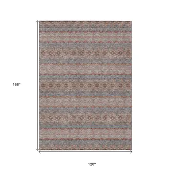 10' X 14' Orange Copper And Gray Floral Medallion Washable Indoor Outdoor Area Rug