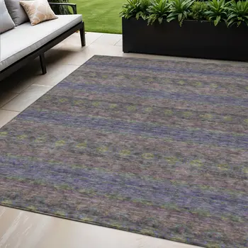 5' X 8' Purple Plum And Gold Floral Medallion Washable Indoor Outdoor Area Rug