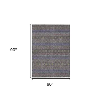 5' X 8' Purple Plum And Gold Floral Medallion Washable Indoor Outdoor Area Rug