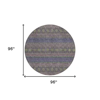 8' Purple Plum And Gold Round Floral Medallion Washable Indoor Outdoor Area Rug
