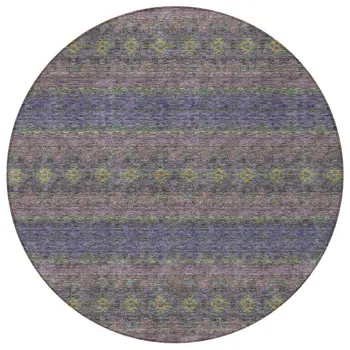 8' Purple Plum And Gold Round Floral Medallion Washable Indoor Outdoor Area Rug