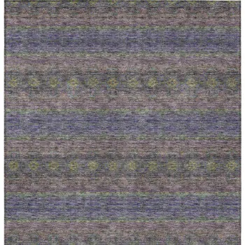 8' X 10' Purple Plum And Gold Floral Medallion Washable Indoor Outdoor Area Rug