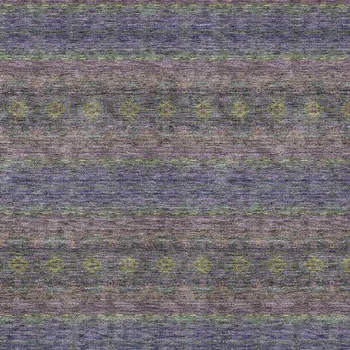 8' X 10' Purple Plum And Gold Floral Medallion Washable Indoor Outdoor Area Rug