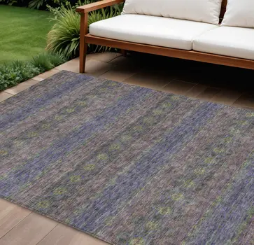 8' X 10' Purple Plum And Gold Floral Medallion Washable Indoor Outdoor Area Rug