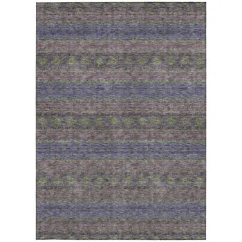 9' X 12' Purple Plum And Gold Floral Medallion Washable Indoor Outdoor Area Rug