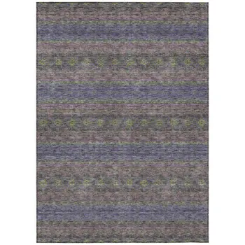 9' X 12' Purple Plum And Gold Floral Medallion Washable Indoor Outdoor Area Rug