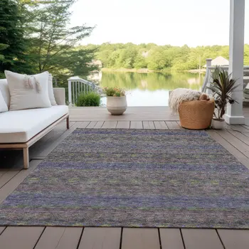 9' X 12' Purple Plum And Gold Floral Medallion Washable Indoor Outdoor Area Rug