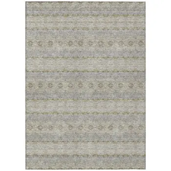 5' X 8' Silver Gray And Gold Floral Medallion Washable Indoor Outdoor Area Rug