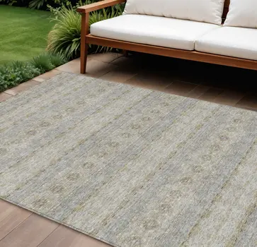 8' X 10' Silver Gray And Gold Floral Medallion Washable Indoor Outdoor Area Rug