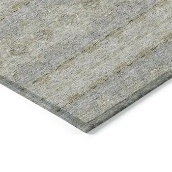 8' X 10' Silver Gray And Gold Floral Medallion Washable Indoor Outdoor Area Rug