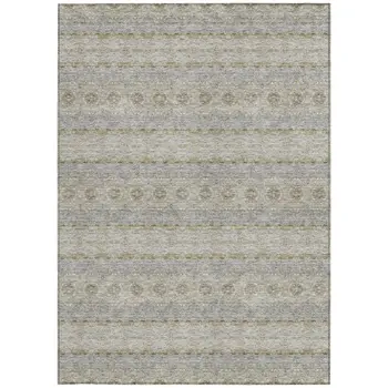9' X 12' Silver Gray And Gold Floral Medallion Washable Indoor Outdoor Area Rug