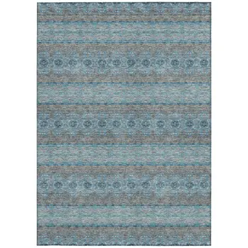 3' X 5' Teal Blue Aqua And Gray Floral Medallion Washable Indoor Outdoor Area Rug