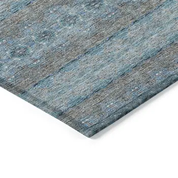 5' X 8' Teal Blue Aqua And Gray Floral Medallion Washable Indoor Outdoor Area Rug