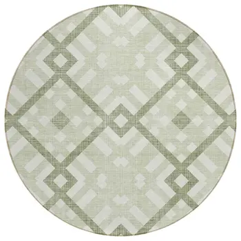 8' Artichoke Green And Olive Green Round Geometric Washable Indoor Outdoor Area Rug