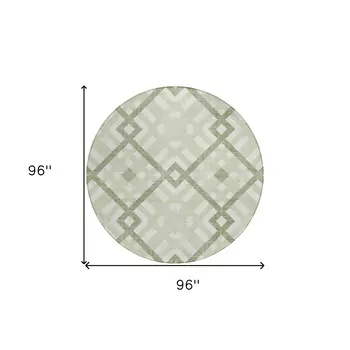 8' Artichoke Green And Olive Green Round Geometric Washable Indoor Outdoor Area Rug