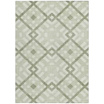 9' X 12' Artichoke Green And Olive Green Geometric Washable Indoor Outdoor Area Rug