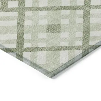 9' X 12' Artichoke Green And Olive Green Geometric Washable Indoor Outdoor Area Rug