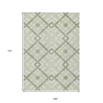 9' X 12' Artichoke Green And Olive Green Geometric Washable Indoor Outdoor Area Rug